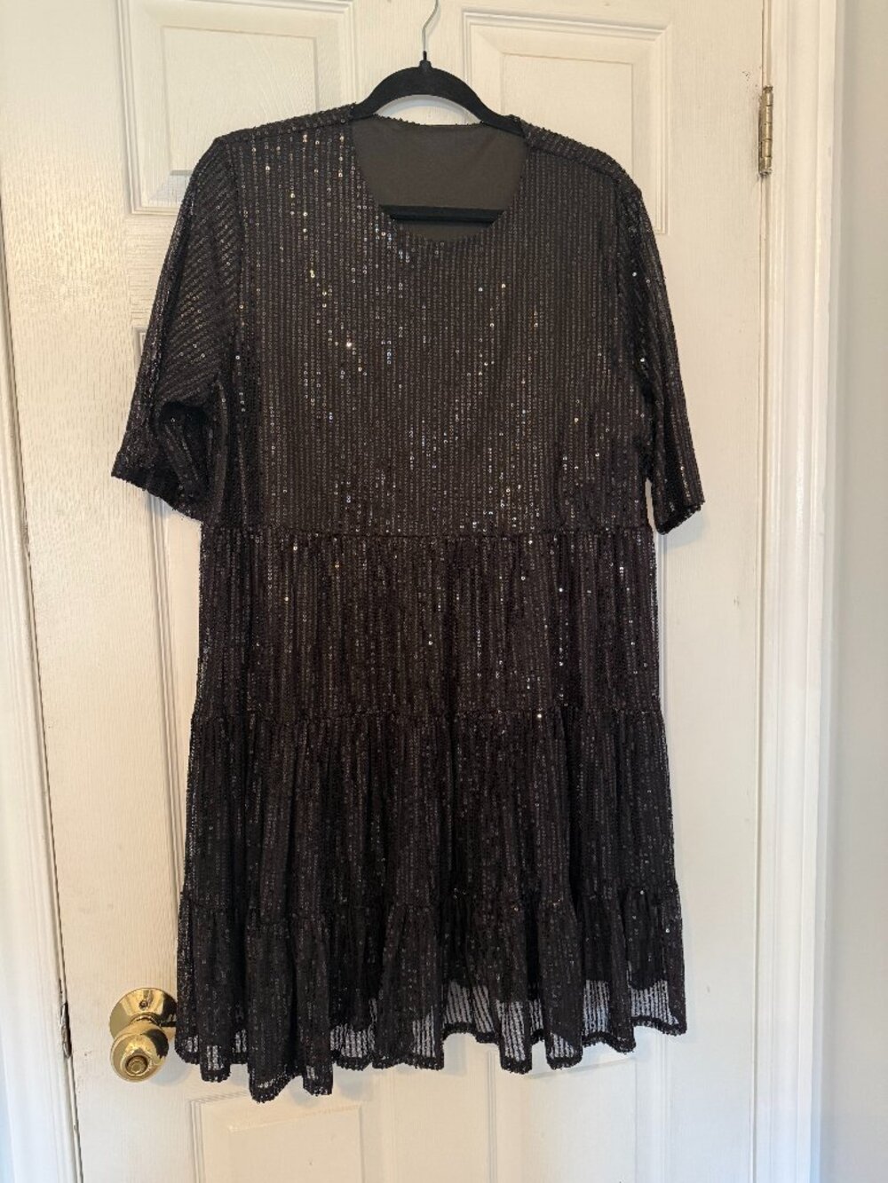 Plus Size 2XL Black Sequin Tiered Party Dress
